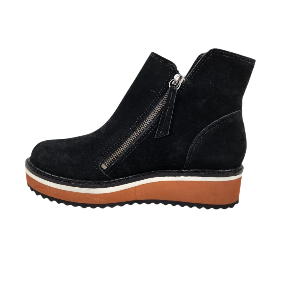 Matisse Jett Black Suede Leather Platform Double Zip Ankle Boots Womens Size 7.5